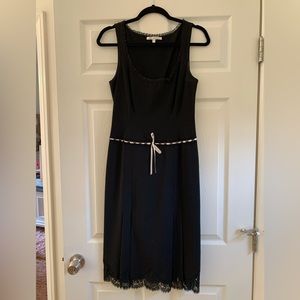 Rebecca Taylor black midi dress with lace detail and blush colored bow. Size 6.